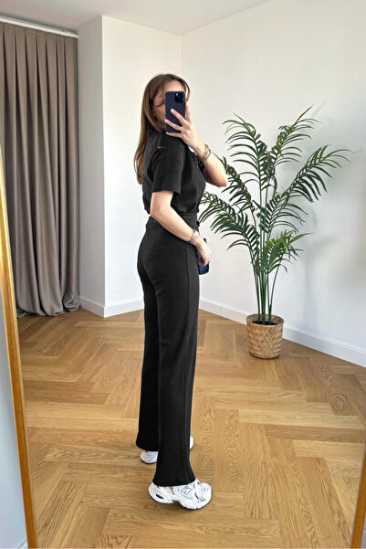 OKULCUBABA Kadın Yeni Basic Yazlım Salaş Şık  Fitilli Takım