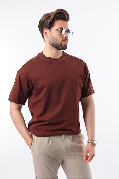 Madmext Ανδρικό T-Shirt Basic με λαιμόκοψη Bitter Brown E7105