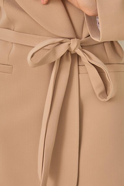 Setre Beige Waist Tie and Pocket Detailed Jacket and Relaxed Cut Trousers Set