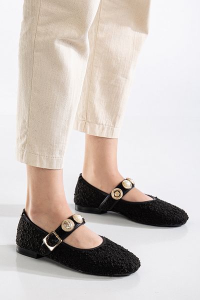 RİSSOLİ Rissoli Pantofi de zi cu zi pentru femei, negri, cu curele, cu cataramă reglabilă, din tweed, pantofi ușori și confortabili