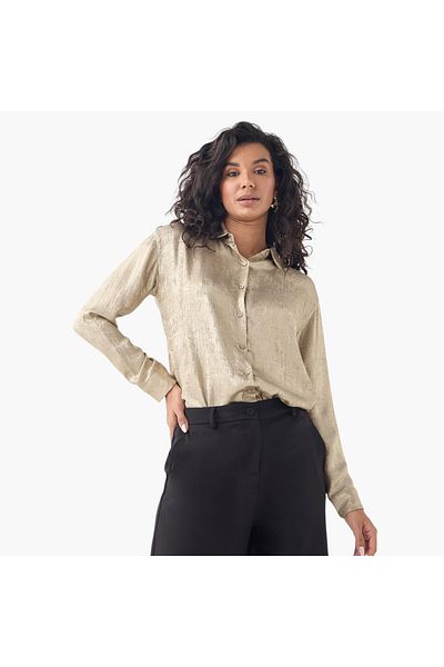 2Xtremz Textured Shirt With Collar And Long Sleeves