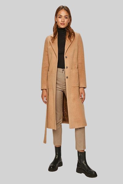 HUGO Women's Regular Fit Woolen Overcoat Beige