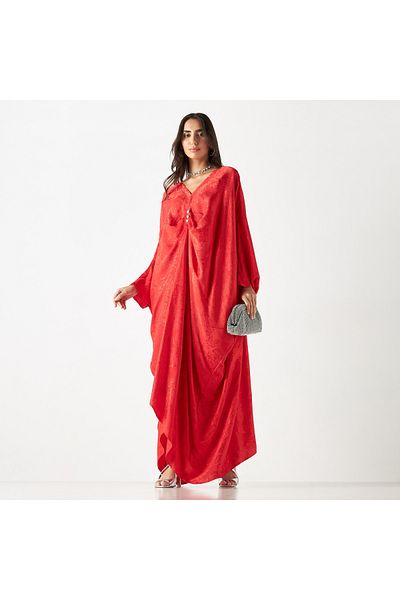 Iconic All-over Floral Print Kaftan Dress With Long Sleeves