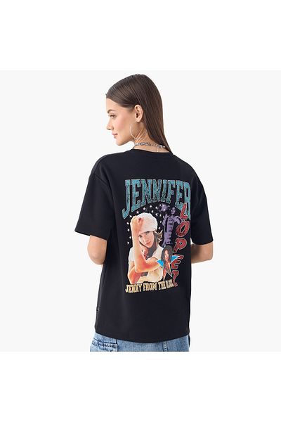 SP Characters Jennifer Lopez Print Crew Neck T-shirt With Short Sleeves