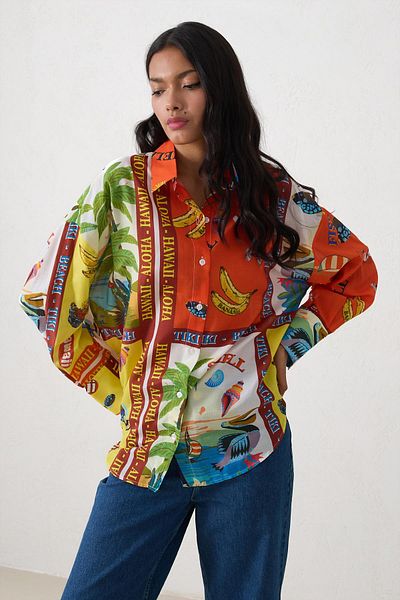 Setre Green Print Detailed Long Sleeve Shirt