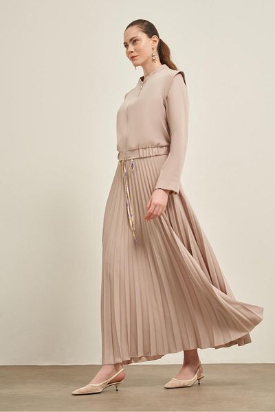 FTZ WOMEN Women's Pleated Skirt Suit Beige 31024