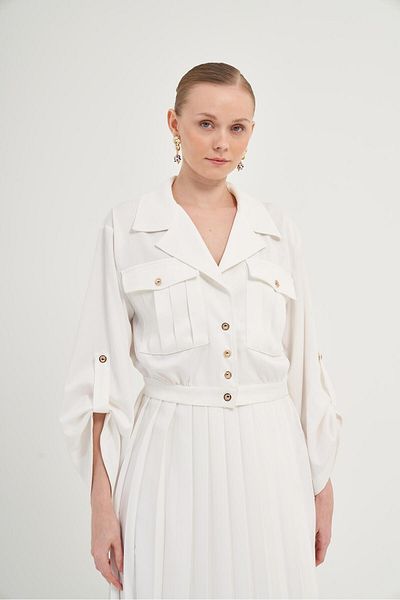 FTZ WOMEN Set fustă plisată pentru femei Ecru 31042