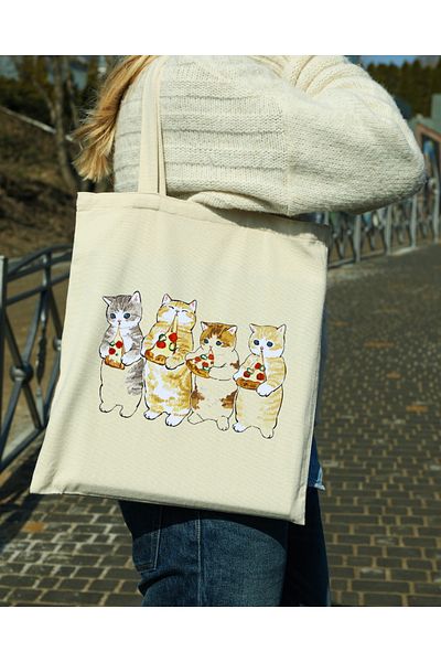 designedfy Pizzeria Cats Waterproof Printed Cloth Bag