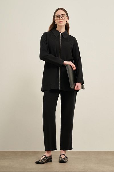 FTZ WOMEN Costum cu detaliu din plasă pentru femei, negru 31047