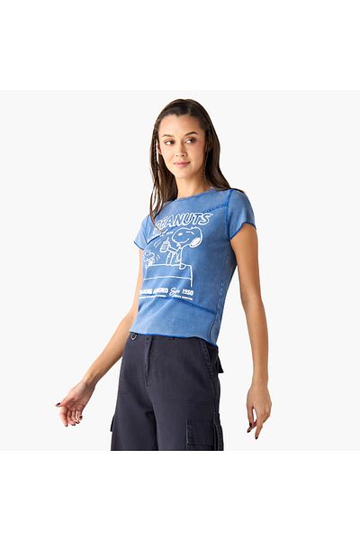 SP Characters Peanuts Print T-shirt With Crew Neck And Short Sleeves
