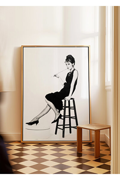 ARTHOUSECOLLECTIVE Audrey Hepburn - Siyah Beyaz Poster - Tablo Ölçülerinde Çe...