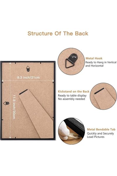 ATOBART A4 Black Wood Photo Frame 21x30cm for Wall/Table Display, Set of 2, Horizontal/Vertical