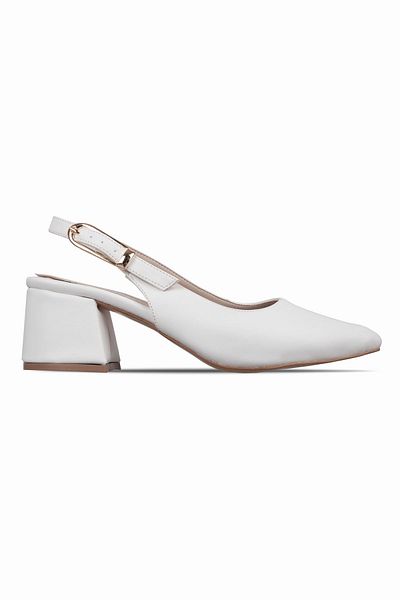 Lal Shoes & Bags Pantofi cu toc detaliați cu cataramă de curea de aur pentru femei Loyalty-alb