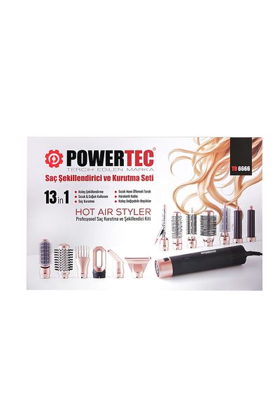 POWERTEC Tr-6666 Ionic Series Multi-Styler Hair Styling & Hair Dryer Set 13in1 Professional Set