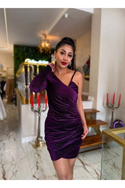 Gülşen Gök Butik İthal Simli Kadife Abiye Elbise