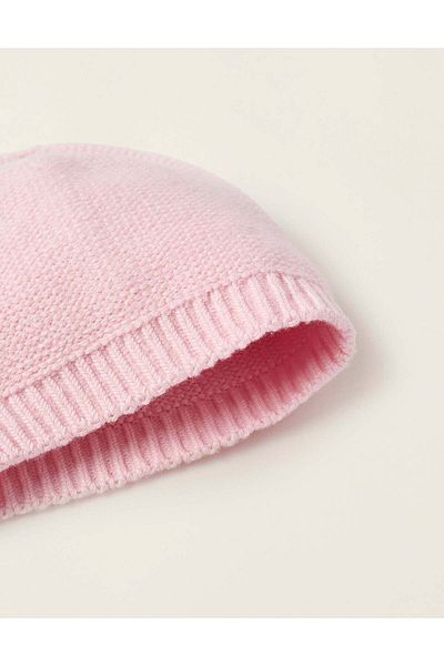 Ziddy Knit Set Beanie + Gloves for Newborn Girls, Pink