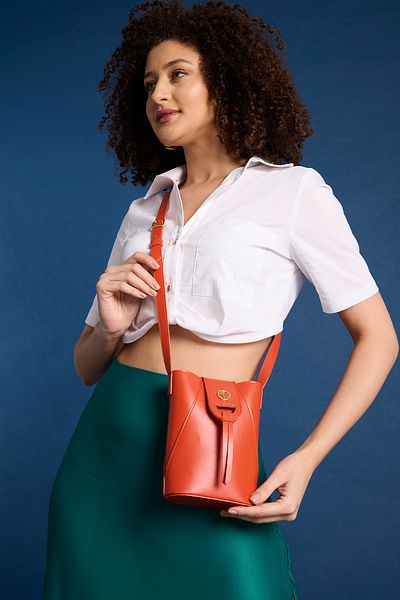 Garbalia Baku Women's Orange Shoulder Bag with Adjustable Shoulder Strap and Magnet Closure Phone Holder