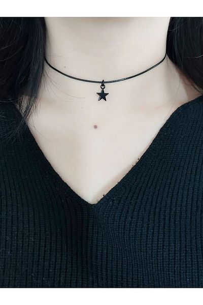 Choice 40cm Steel color Stylish and simple everything with sweet and cute black five-pointed star pendant c
