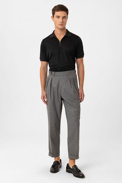Antioch Gray Pleated High Waist Men's Trousers