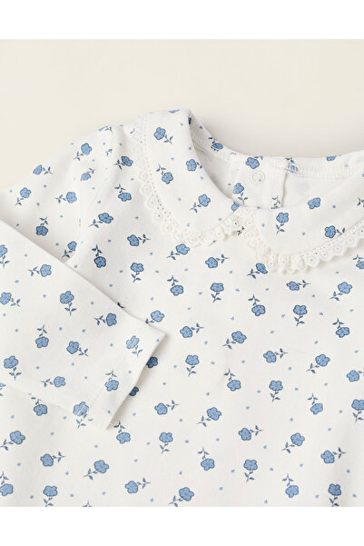 Ziddy Floral Bodysuit for Newborn Girls, White/Blue