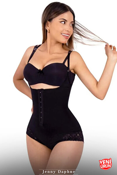 Jenny Daphne Laser Cut Lace Detailed Firming Recovery Agraflı Bodysuit Corset Pera