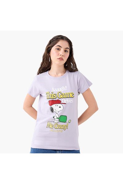 SP Characters Peanuts Print T-shirt With Crew Neck And Short Sleeves