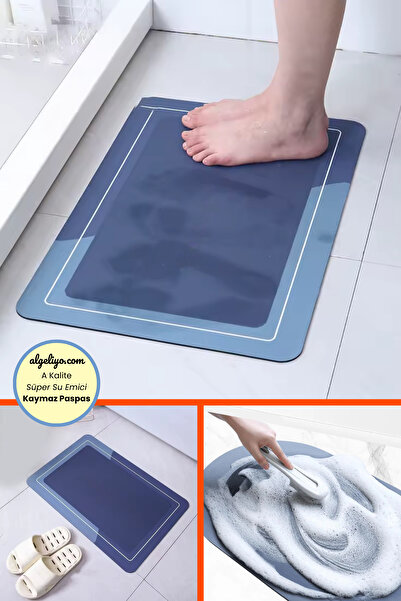 AlGeliyo Köşeli Kare Antibakteriyel Diatomit Süper Sihirli Su Emici Kaymaz Tabanlı Banyo Paspası 60*40 CM