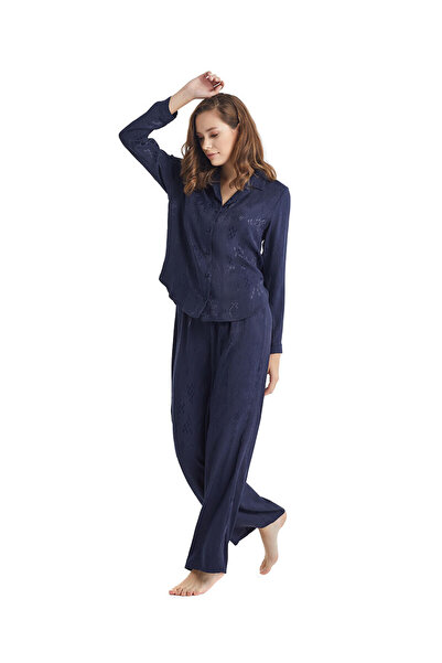 Blackspade Shirt Collar Plain Dark Navy Blue Women's T-Shirt 60303