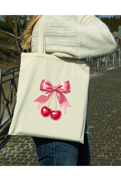 designedfy Cherry Ribbon Waterproof Printed Cloth Bag
