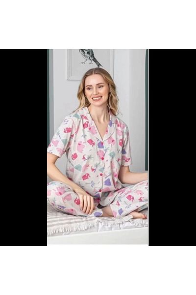 Freshness 107 Set de pijamale cu mânecă scurtă cu model elefant