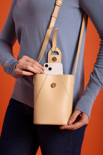 Garbalia Baku Women's Beige Shoulder Bag with Adjustable Shoulder Strap and Magnet Closure Phone Holder
