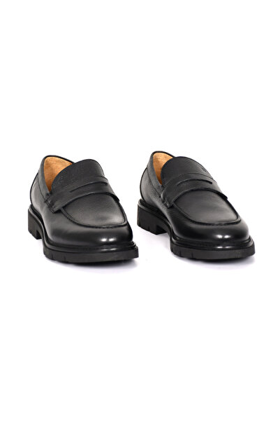 Tuna Hakiki Deri Loafer Siyah Erkek Ayakkabı Kauçuk Taban - 64640