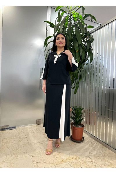 mardi exclusive بدلة نسائية سوداء مقاس كبير مطرزة بشكل أنيق