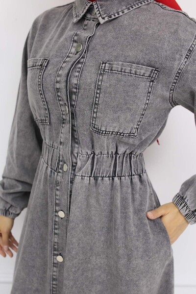 benguen Black Buttoned Denim Dress 6101 Modellesi