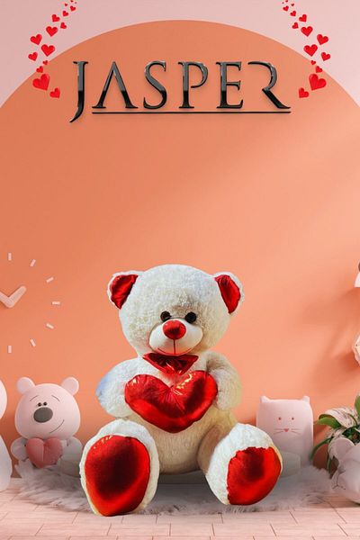 JASPER White-03040 Cute Teddy Bear with Bow Tie and Shiny Heart - 45 cm