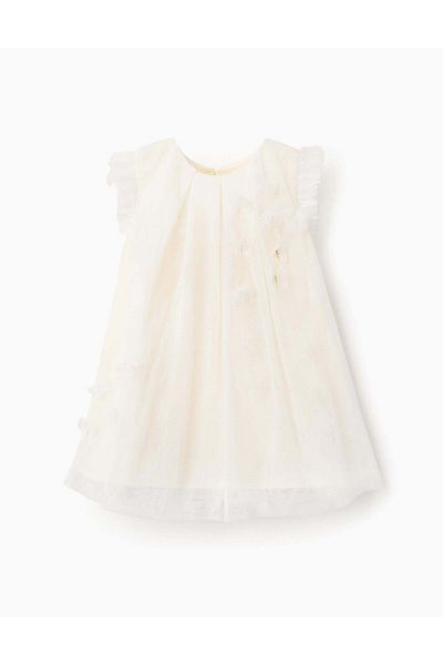 Ziddy Tulle Dress with Butterflies for Baby Girls, White