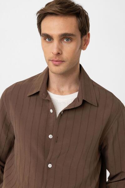 Antioch Brown Relax Fit Striped Men's Shirt