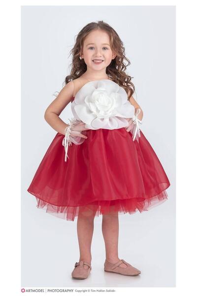 RAPAPA Detaliu brățară trandafir și tul 1681Rochie roșie pentru fete