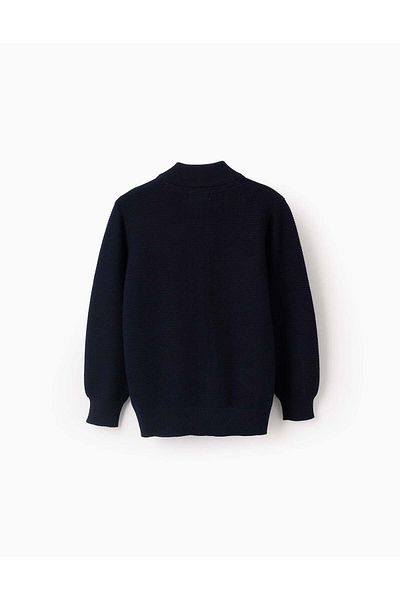 Ziddy Cardigan with Cotton Texture for Boys, Dark Blue