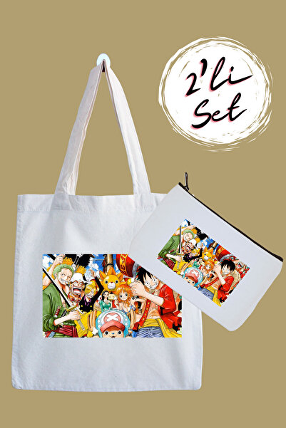 designedfy Anime One Piece - مجموعة حقيبة قماش مقاومة للماء وحامل أقلام مكونة...