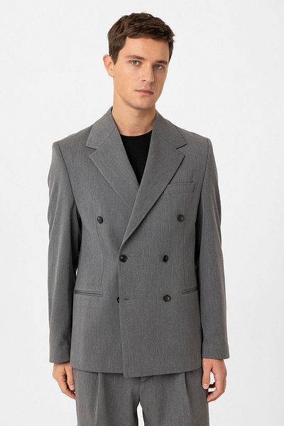 Antioch Gray Relax Fit Double Breasted Men's Blazer Jacket