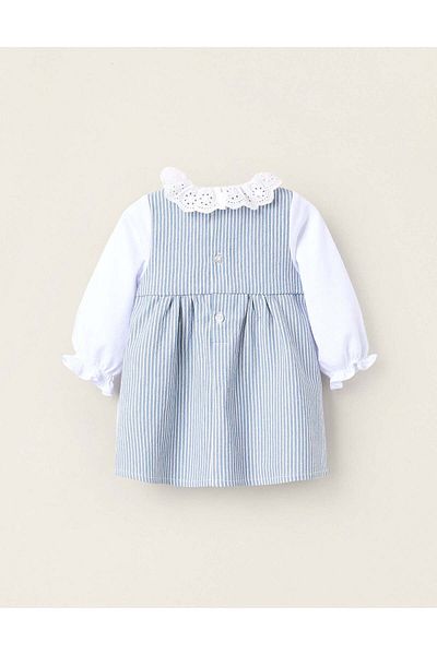 Ziddy Striped Cotton Dress for Newborn Girls, Blue/White