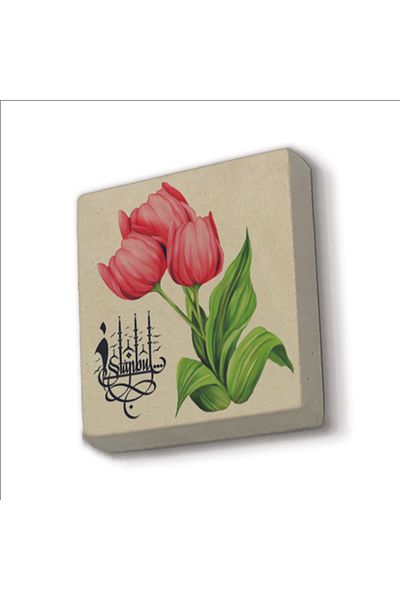 Sadrazam Istanbul Tulip Printed Natural Stone Magnet 5X5 Krt-69