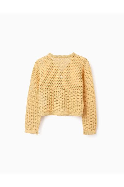 Ziddy Cardigan in Cotton with Openwork for Girls, Yellow