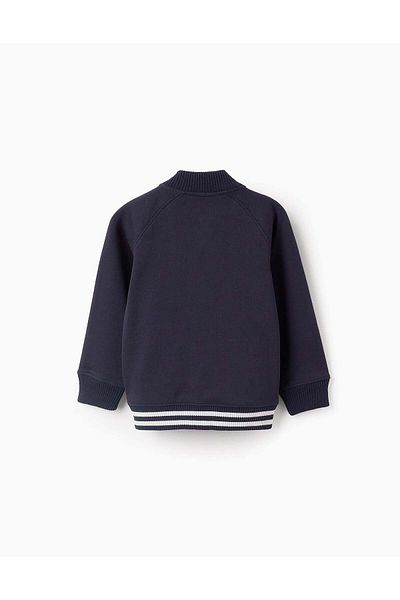 Ziddy Cotton Jacket with Zip for Boys, Dark Blue