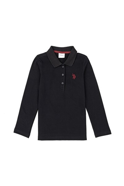 U.S. Polo Assn. سويت شيرت أساسي بياقة بولو سوداء للفتيات