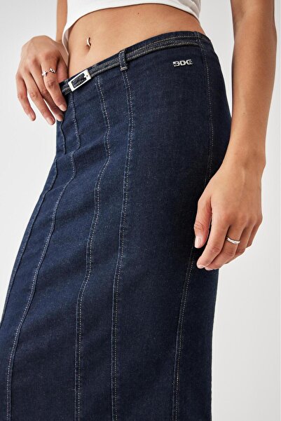 september island Dark Navy Belted Denim Maxi Skirt