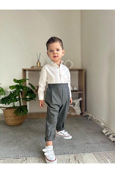 favorimkids Çizgili Pamuklu Keten BAYRAMLIK Alt Üst Takım 2