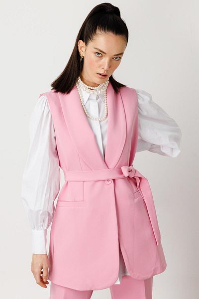 Hooopstore SHAL COLLAR VEST CREPE SET - PINK