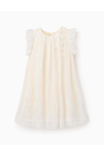 Ziddy Tulle Dress with Butterflies for Girls, White
